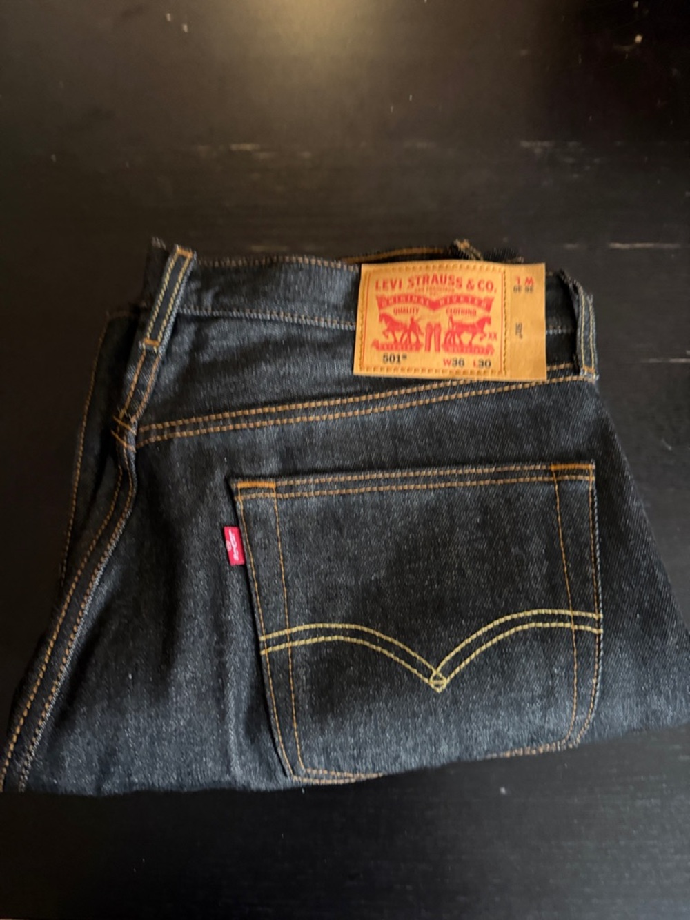 Levi's Straight Men’s Black Denim Jeans with Yellow Stitching